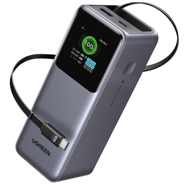 Повербанк Ugreen PB726 Nexode 165W 20000mAh із вбудованим USB-C кабелем та дисплеєм