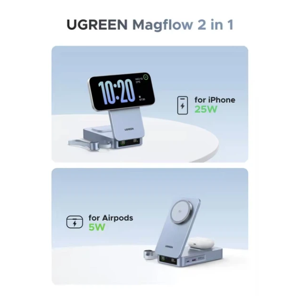 Магнітний павербанк UGREEN MagFlow Qi2 20000mAh 100W PD з вбудованим USB-C кабелем, Blue