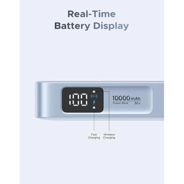 Магнітний повербанк UGREEN MagFlow 10 000mAh Qi2 25W з дисплеєм та вбудованим USB-C кабелем