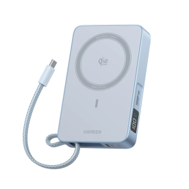 Магнітний повербанк UGREEN MagFlow 20 000mAh Qi2 25W з дисплеєм та вбудованим USB-C кабелем
