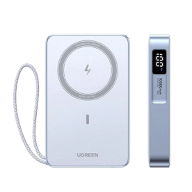 Павербанк UGREEN PB594 10000mAh 30W з бездротовою MagSafe-зарядкою та вбудованим USB-C кабелем (Блакитний)