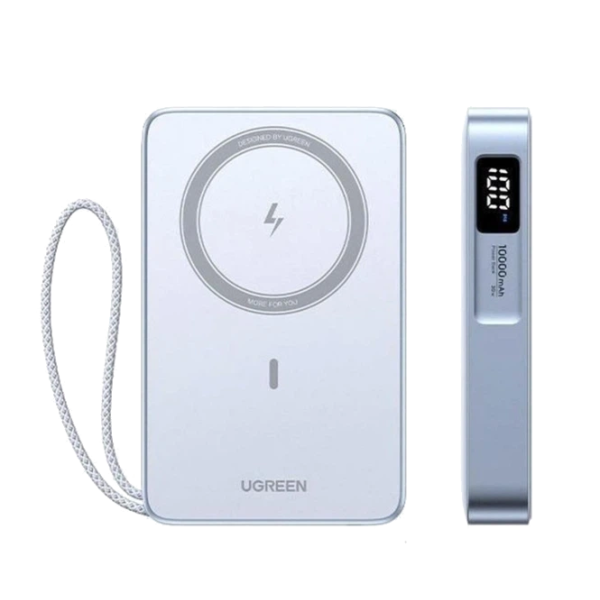 Павербанк UGREEN PB594 10000mAh 30W з бездротовою MagSafe-зарядкою та вбудованим USB-C кабелем (Блакитний)