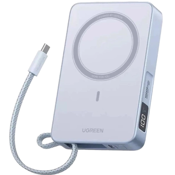 Павербанк UGREEN PB594 10000mAh 30W з бездротовою MagSafe-зарядкою та вбудованим USB-C кабелем (Блакитний)