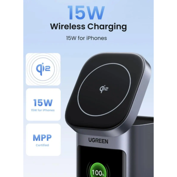Повербанк UGREEN PB771 20000mAh 145W Qi2 Power Bank (Gray)