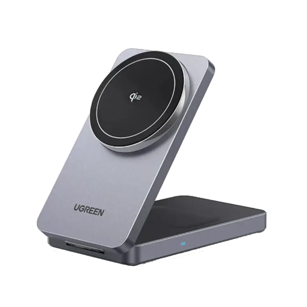 Зарядна станція UGREEN MagFlow Qi2 2-in-1 MagSafe Charger 20W Fast Charger Black