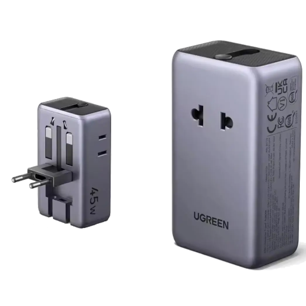 Дорожный адаптер UGREEN GaN 45W Travel Adapter 2×USB-C + 2×USB-A для более чем 150 стран мира