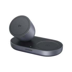 Бездротовий зарядний пристрій UGREEN MagFlow Qi2 15W 2-in-1 Magnetic Wireless Charger Stand (iPhone + AirPods, Black)