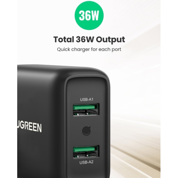 Мережевий зарядний пристрій Ugreen CD161 36W Dual USB QC 3.0 Fast Charger
