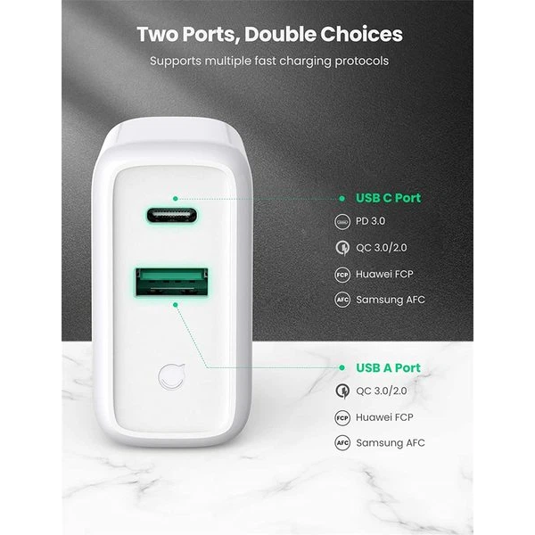Зарядний пристрій UGREEN CD170 36W USB-C Wall Charger EU (White) 