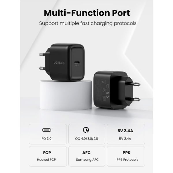 Мережевий зарядний пристрій UGREEN CD250 25W USB-C PD Charger з кабелем USB-C to USB-C 2м