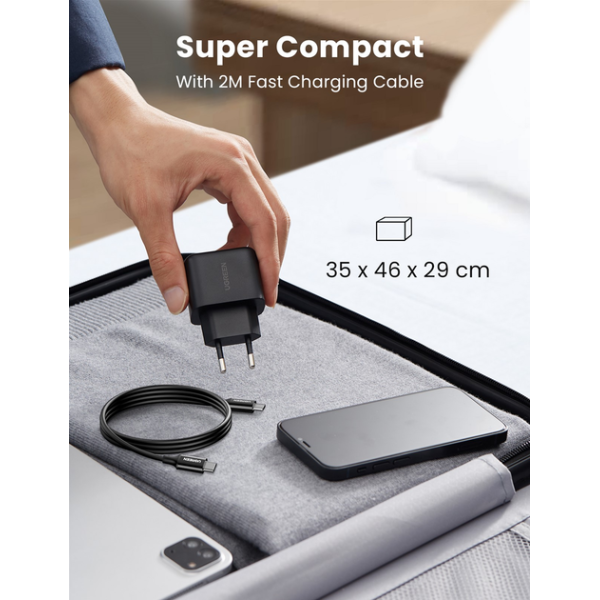Мережевий зарядний пристрій UGREEN CD250 25W USB-C PD Charger з кабелем USB-C to USB-C 2м