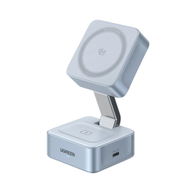Бездротовий зарядний пристрій UGREEN MagFlow 2-in-1 Qi2.2 25W MagSafe Ultra-Fast Blue