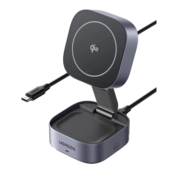 Беспроводное зарядное устройство UGREEN W702 MagFlow 2-in-1 Qi2 25W Magnetic Wireless Charger + USB-C