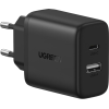 Мережевий зарядний пристрій Ugreen X227 20W PD3.0 QC4.0, 2 порти (USB-A + USB-C), White/Black