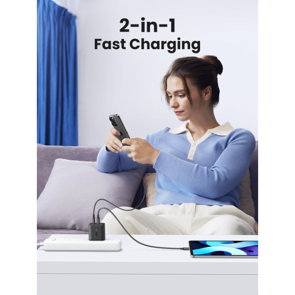 Мережевий зарядний пристрій Ugreen X227 20W PD3.0 QC4.0, 2 порти (USB-A + USB-C), White/Black