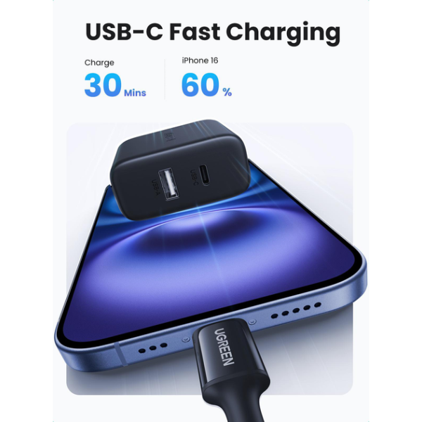 Мережевий зарядний пристрій Ugreen X227 20W PD3.0 QC4.0, 2 порти (USB-A + USB-C), White/Black