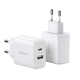 Мережевий зарядний пристрій Ugreen X227 20W PD3.0 QC4.0, 2 порти (USB-A + USB-C), White/Black