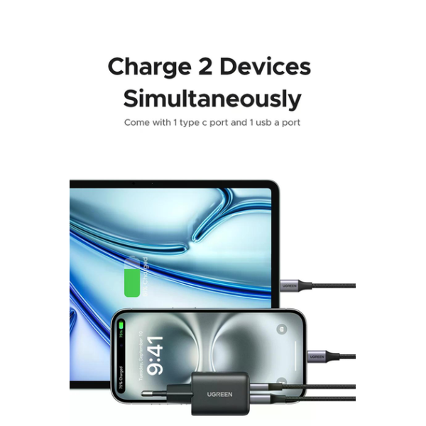 Зарядний пристрій UGREEN X514 GaN Dual 20W (USB-C + USB-A)