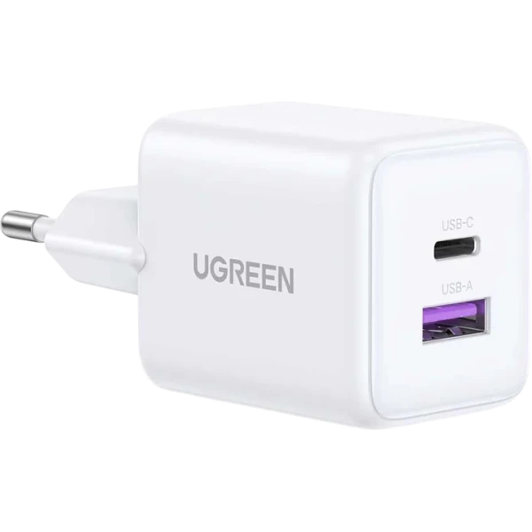 Мережевий зарядний пристрій UGREEN X516 30W 2-Port GaN Fast Charger White/Black