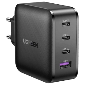 Зарядний пристрій UGREEN CD224 GaN X 65W 4-портовий (3×USB-C + USB-A) PD/QC Black